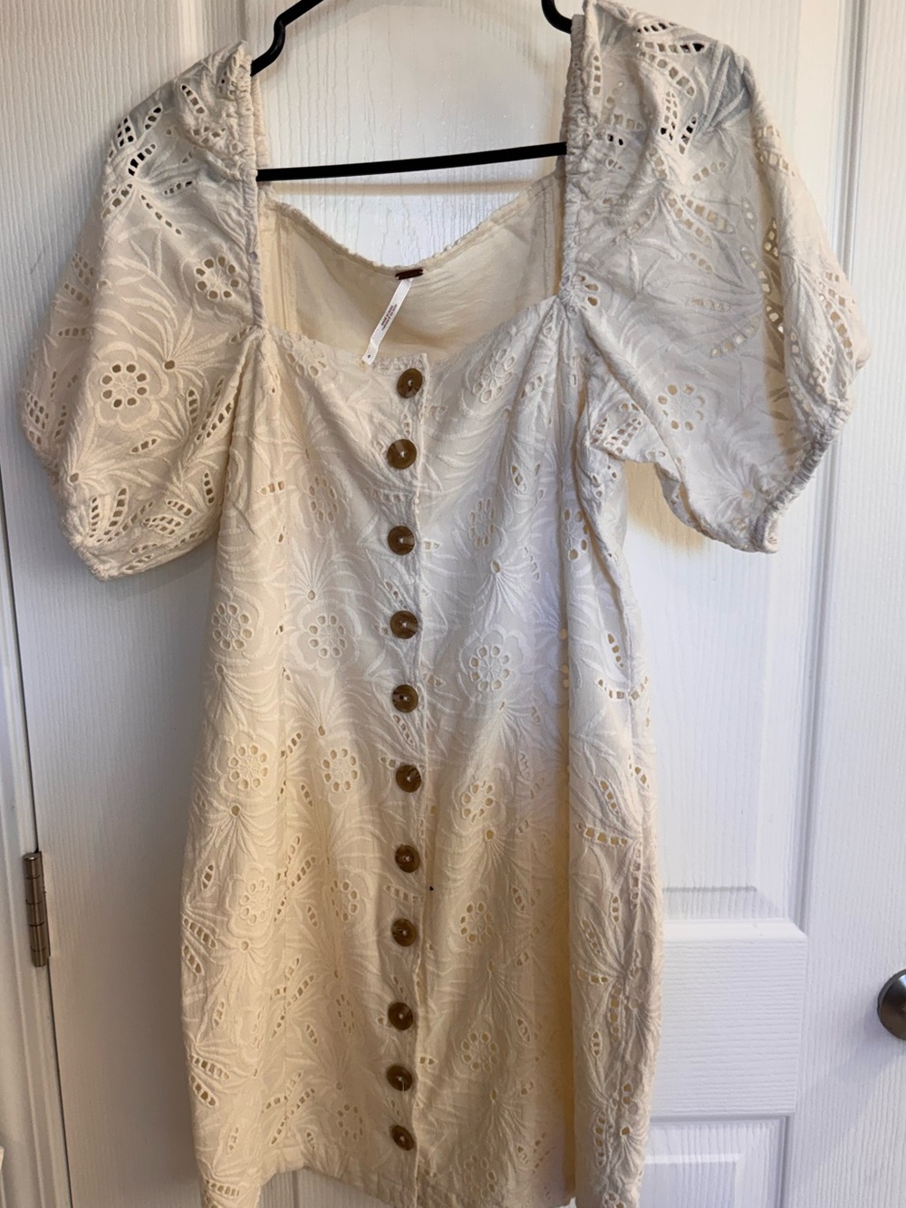 Free people Eyelet Button-Front Mini Dress in Cream size 6